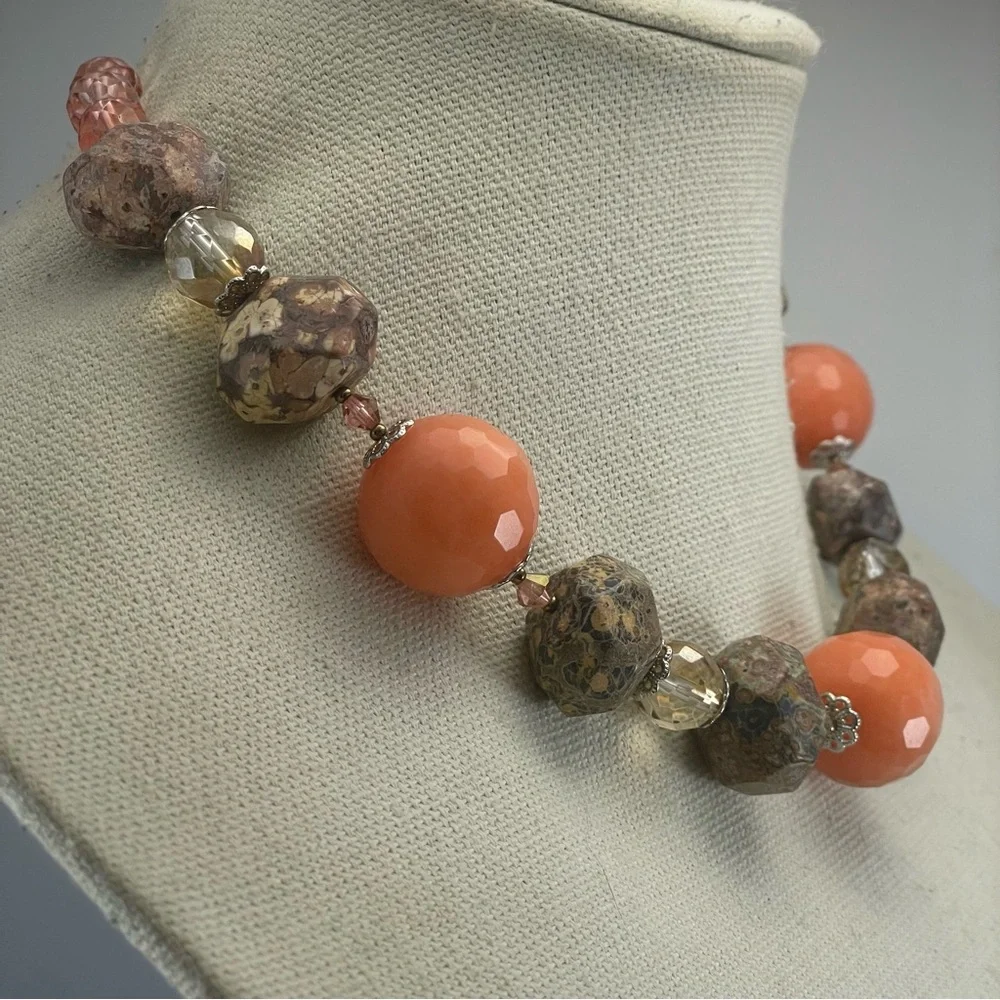 Chunky Stone and Glass Beaded Statement Necklace Unique Made in USA